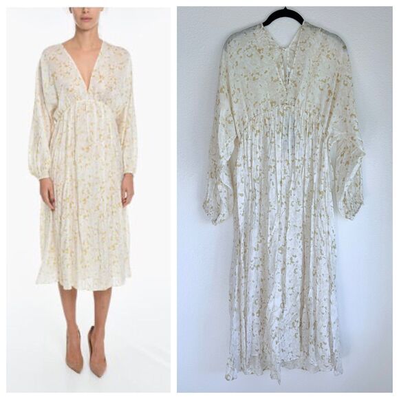 NWT Samsoe Samsoe Gertrud Empire Waist Midi Dress in Desert Flower Size Medium - Picture 1 of 16